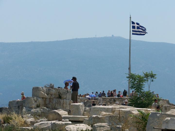 Greek Flag @ The Acropolis in Athens, Greece (Thu 21 June 2007)