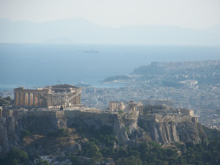 View of The Acropolis from Areopagus Hill in Athens, Greece (July 2007)