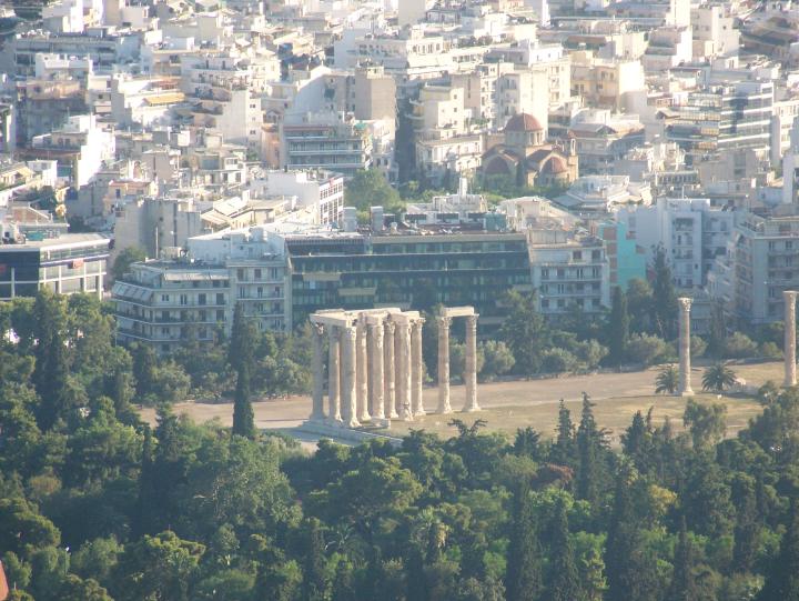 View of The Temple of Olympian Zeus from Areopagus Hill in Athens, Greece (July 2007)